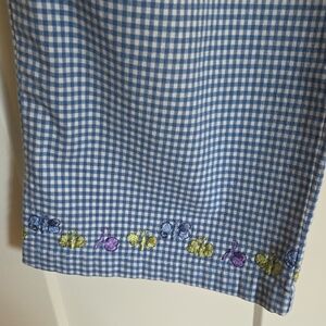 Blue Gingham Capris with Floral Embroidery